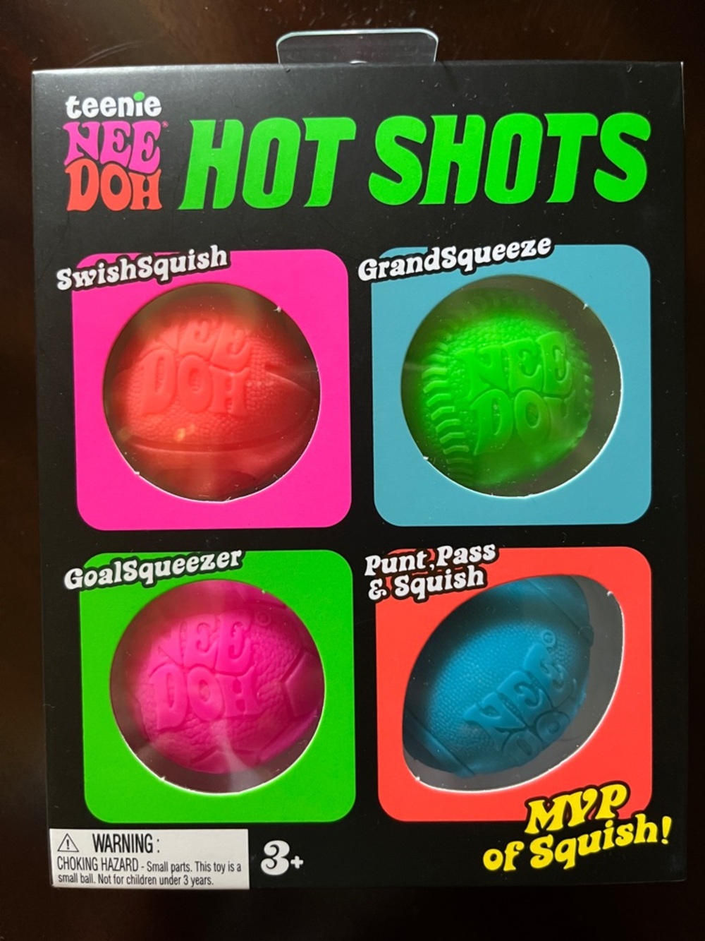 teenie NEE DOH Hot Shots 4-Pack Squeeze Balls - Neon Pink, Green, Magenta, Blue